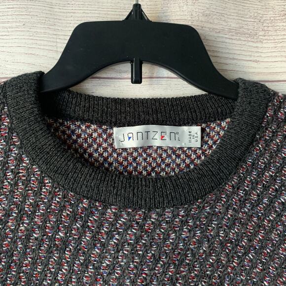 Vintage Jantzen Men's Knit Sweater Multicolor 90s Long Sleeve Pullover Size L - Picture 9 of 10